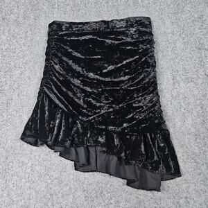 Zara Black Velvet Asymmetrical Skirt Small Ruffle Mini Whimsical Goth Festival